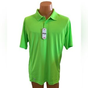 New FILA Sport Golf Polo Men's Size L Green Athletic Fit Short Sleeve Collared